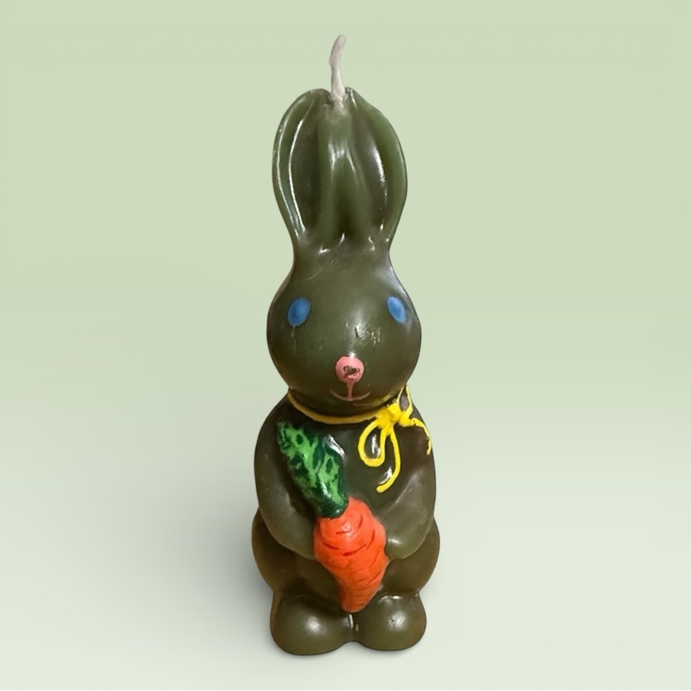 Vintage Bunny Rabbit Holiday Candle Holding a Carrot